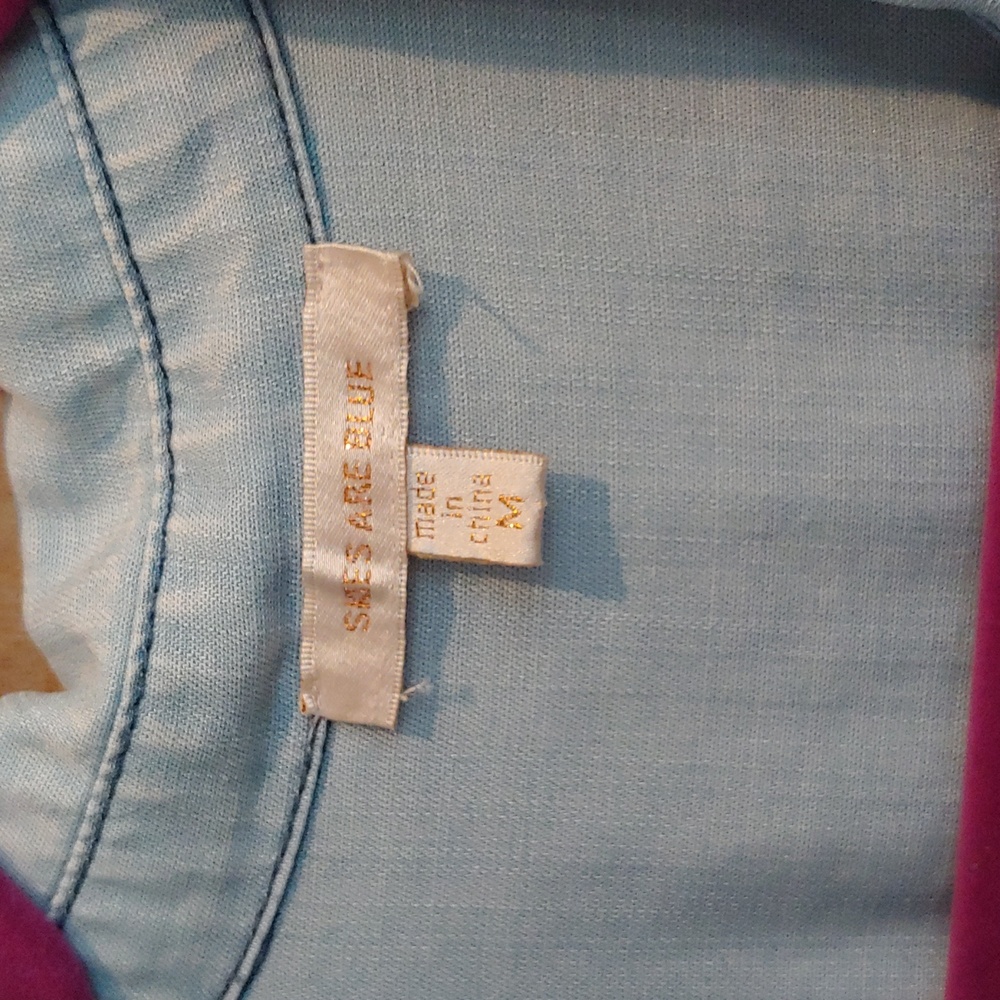 Medium Split Neck Chambray Roll Tab Blouse - image 2